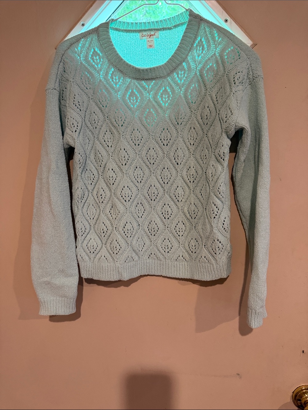 Cat & Jack Light Mint Green Openwork Crewneck Sweater